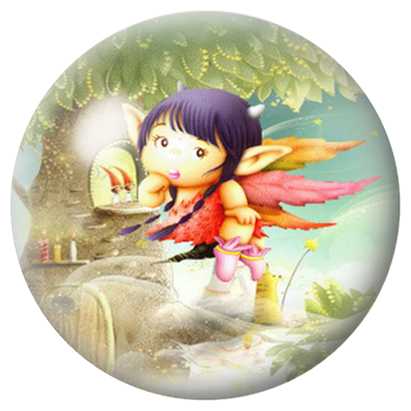 Cabochon en Verre Illustré Petite Fée au Village 12 à 25mm