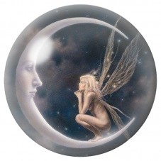 Cabochon en Verre Illustré Fée sur le Croissant de Lune 12 à 25mm pour la Création de Bijoux Fantaisie - DIY