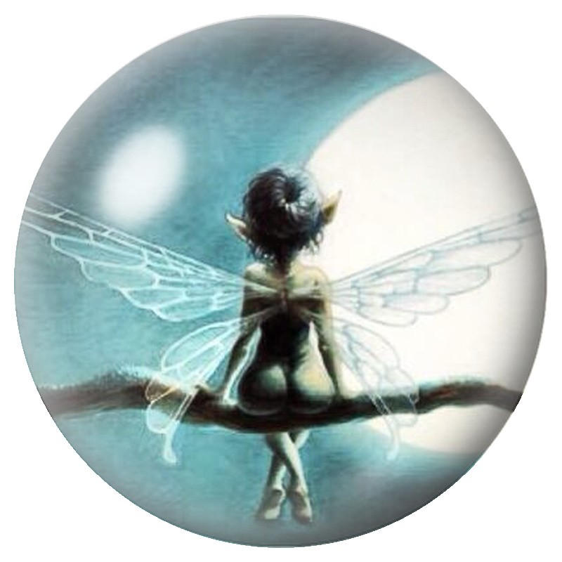 Cabochon en Verre Illustré Fée aux Ailes de Cristal 12 à 25mm