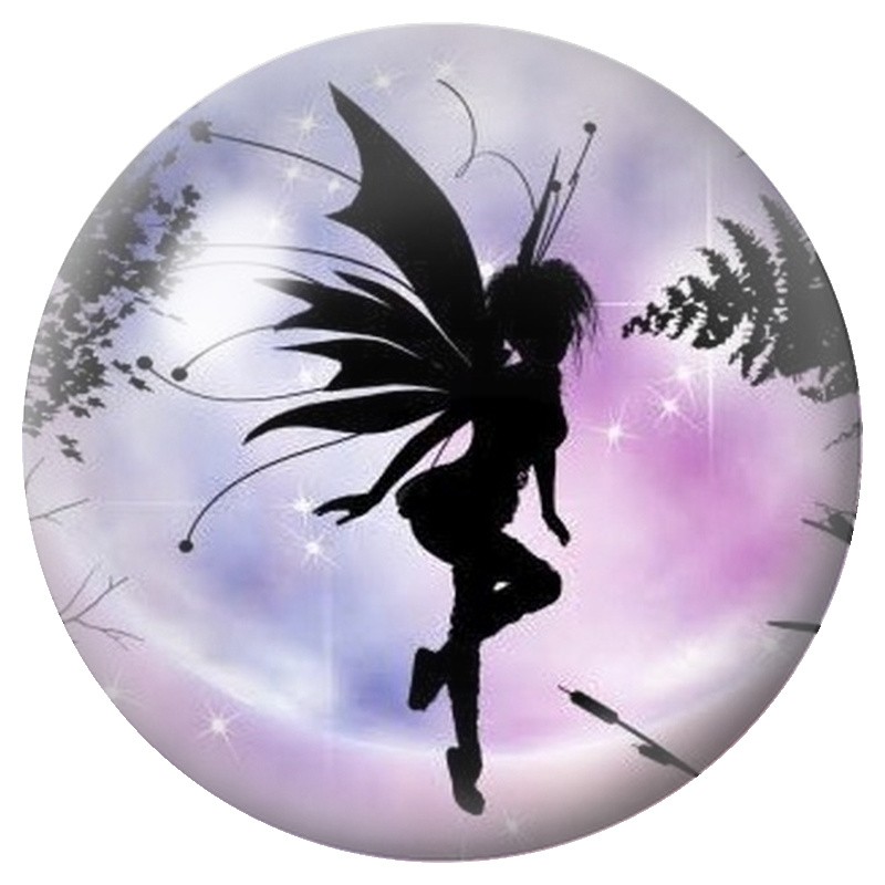 Cabochon en Verre Illustré Fée Noire dans la Brume Mauve 12 à 25mm