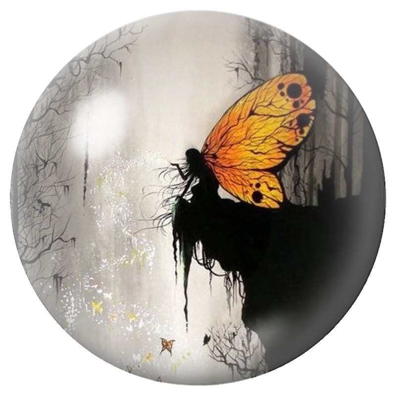 Cabochon en Verre Illustré Fée aux Ailes Orange 12 à 25mm