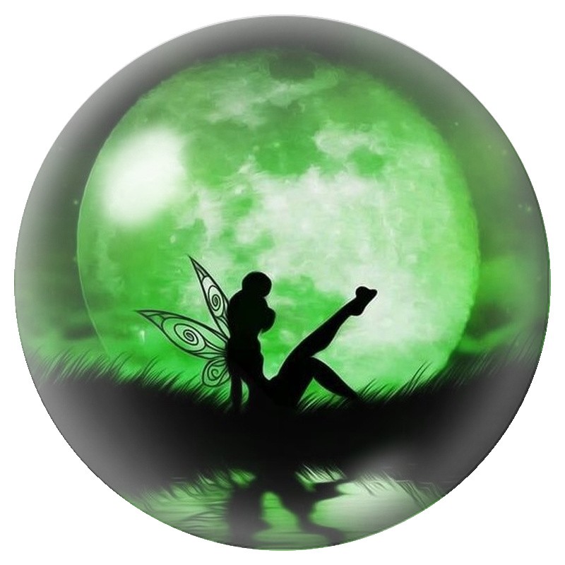 Cabochon en Verre Illustré Fée Musicienne sous la Lune Verte 12 à 25mm
