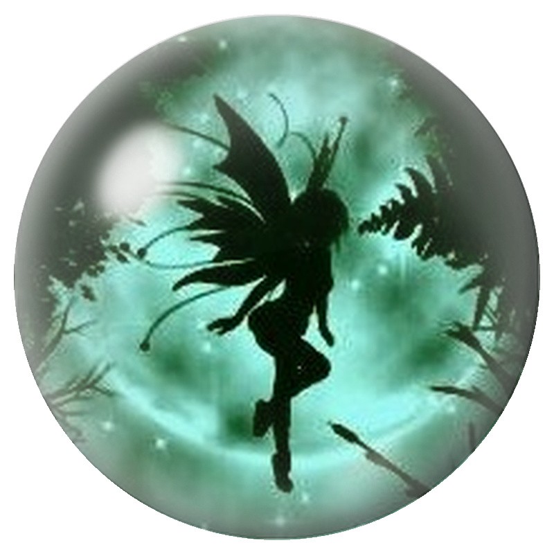 Cabochon en Verre Illustré Fée dans la Lueur Verte 12 à 25mm