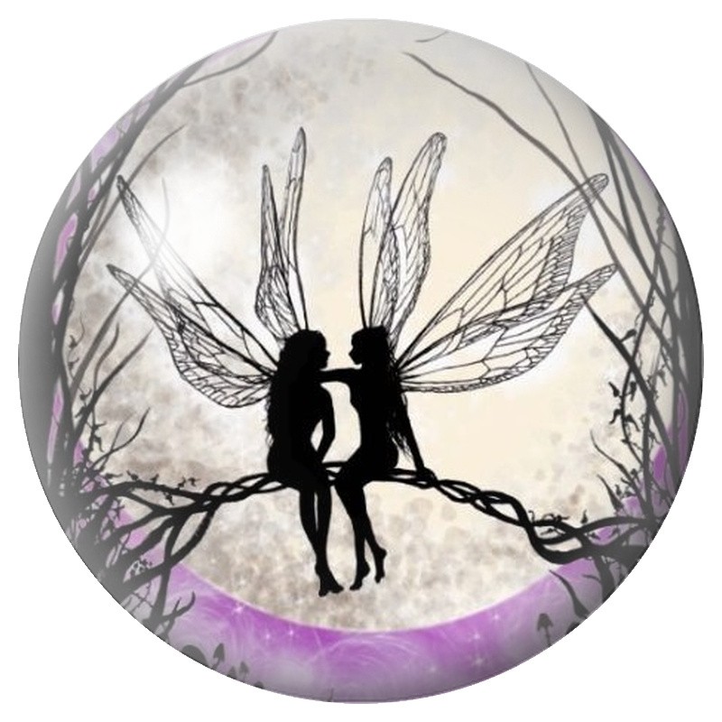 Cabochon en Verre Illustré Deux Fées sur une Branche 12 à 25mm