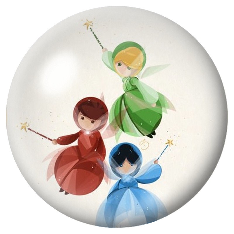 Cabochon en Verre Illustré Trois Fées Colorées 12 à 25mm