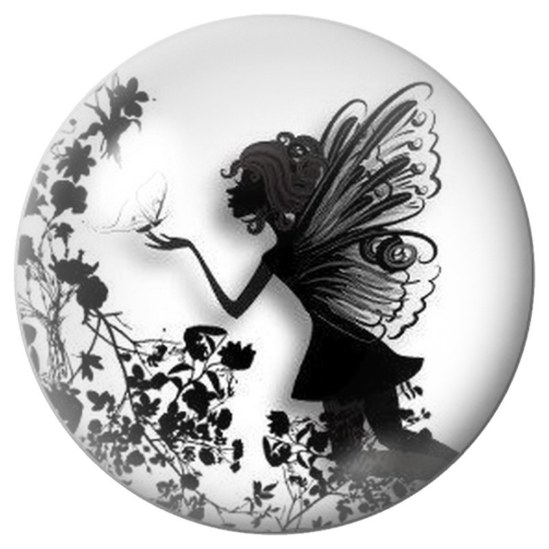 Cabochon en Verre Illustré Fée Noire aux Fleurs 12 à 25mm