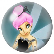 Cabochon en Verre Illustré Fée aux Cheveux Roses 12 à 25mm pour la Création de Bijoux Fantaisie - DIY