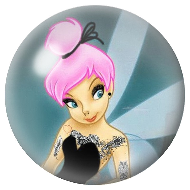 Cabochon en Verre Illustré Fée aux Cheveux Roses 12 à 25mm