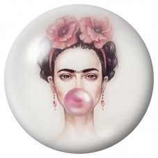 Cabochon en Verre Illustré Frida Kahlo au Chewing-Gum Rose 12 à 25mm pour la Création de Bijoux Fantaisie - DIY