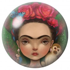 Cabochon en Verre Illustré Frida Kahlo Kawaii aux Roses Rouges 12 à 25mm pour la Création de Bijoux Fantaisie - DIY