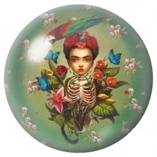 Cabochon en Verre Illustré Frida Kahlo Squelette Fleuri 12 à 25mm pour la Création de Bijoux Fantaisie - DIY