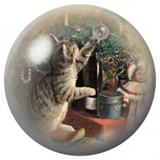 Cabochon en Verre Illustré Chat Musicien près du Sapin 12 à 25mm pour la Création de Bijoux Fantaisie - DIY
