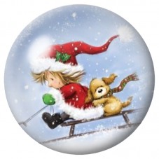 Cabochon en Verre Illustré Enfant en Luge avec son Faon 12 à 25mm pour la Création de Bijoux Fantaisie - DIY