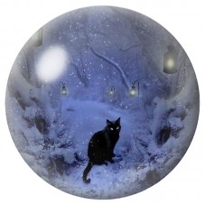 Cabochon en Verre Illustré Chat Noir dans la Forêt Bleue 12 à 25mm pour la Création de Bijoux Fantaisie - DIY