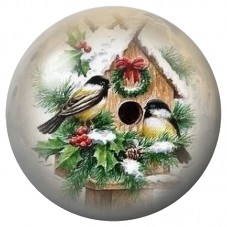 Cabochon en Verre Illustré Oiseaux sur Couronne de Noël 12 à 25mm pour la Création de Bijoux Fantaisie - DIY