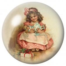Cabochon en Verre Illustré Petite Fille aux Cadeaux Vintage 12 à 25mm pour la Création de Bijoux Fantaisie - DIY