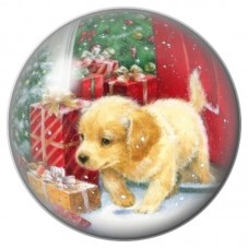 Cabochon en Verre Illustré Chiot parmi les Cadeaux de Noël 12 à 25mm pour la Création de Bijoux Fantaisie - DIY