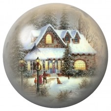 Cabochon en Verre Illustré Maison Illuminée sous la Neige 12 à 25mm pour la Création de Bijoux Fantaisie - DIY