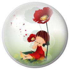 Cabochon en Verre Illustré Petite Fille Coquelicots 12 à 25mm pour la Création de Bijoux Fantaisie - DIY