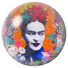Cabochon en Verre Illustré Frida Kahlo en Collage Orange 12 à 25mm pour la Création de Bijoux Fantaisie - DIY