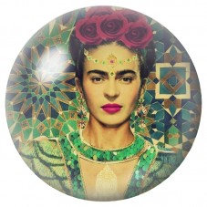 Cabochon en Verre Illustré Frida Kahlo au Décor Géométrique Vert 12 à 25mm pour la Création de Bijoux Fantaisie - DIY