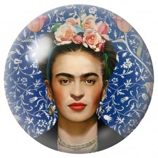Cabochon en Verre Illustré Frida Kahlo sur Fond Bleu Fleuri 12 à 25mm pour la Création de Bijoux Fantaisie - DIY