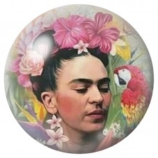 Cabochon en Verre Illustré Frida Kahlo au Perroquet 12 à 25mm pour la Création de Bijoux Fantaisie - DIY