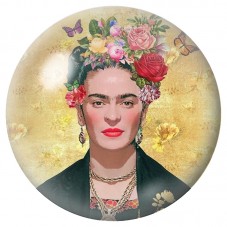 Cabochon en Verre Illustré Frida Kahlo aux Roses sur Fond Or 12 à 25mm pour la Création de Bijoux Fantaisie - DIY