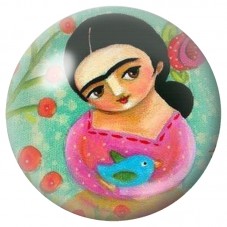 Cabochon en Verre Illustré Petite Frida Kahlo à l’Oiseau Bleu 12 à 25mm pour la Création de Bijoux Fantaisie - DIY