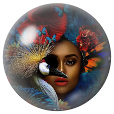 Cabochon en Verre Illustré Femme Exotique à l’Oiseau 12 à 25mm pour la Création de Bijoux Fantaisie - DIY