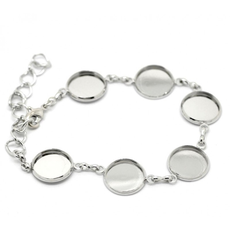 Support Bracelet Argenté pour Cabochons 14mm