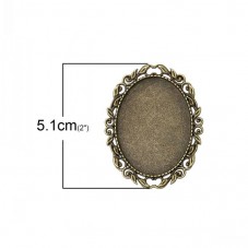 Support Broche Ornement Bronze pour Cabochon Ovale 30x40mm