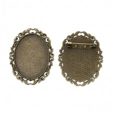 Support Broche Ornement Bronze pour Cabochon Ovale 30x40mm