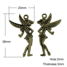 4 Breloques Fée Bronze à Strasser 3.6x2cm