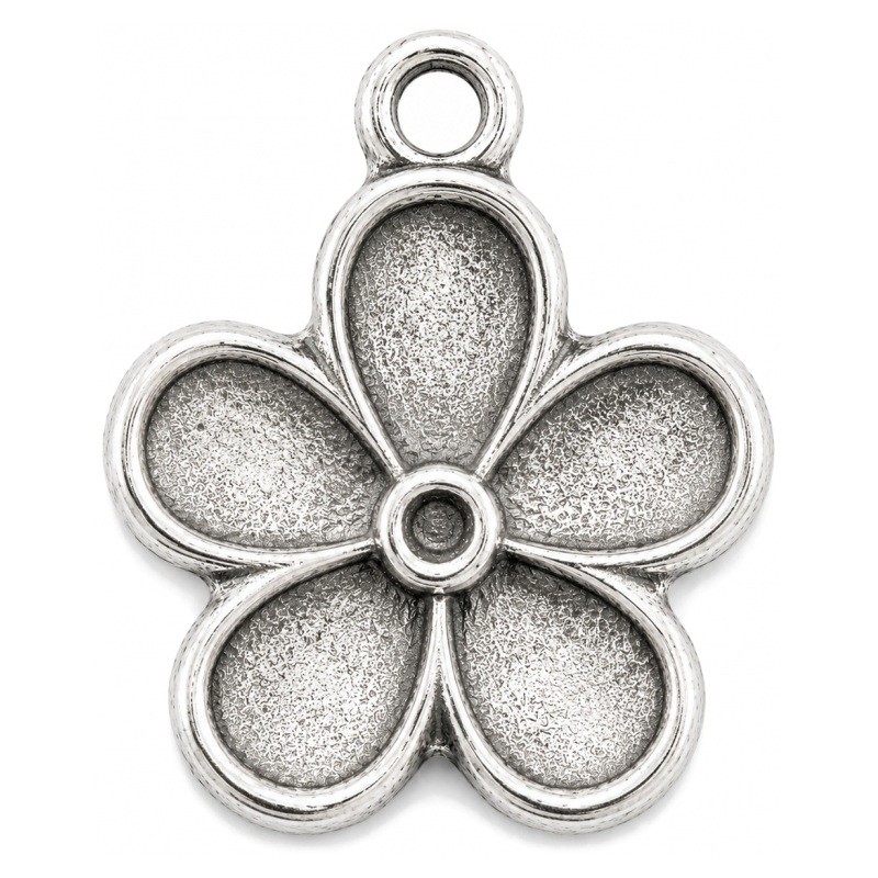 10 Breloques Fleur Argentée à Strasser 19x15mm