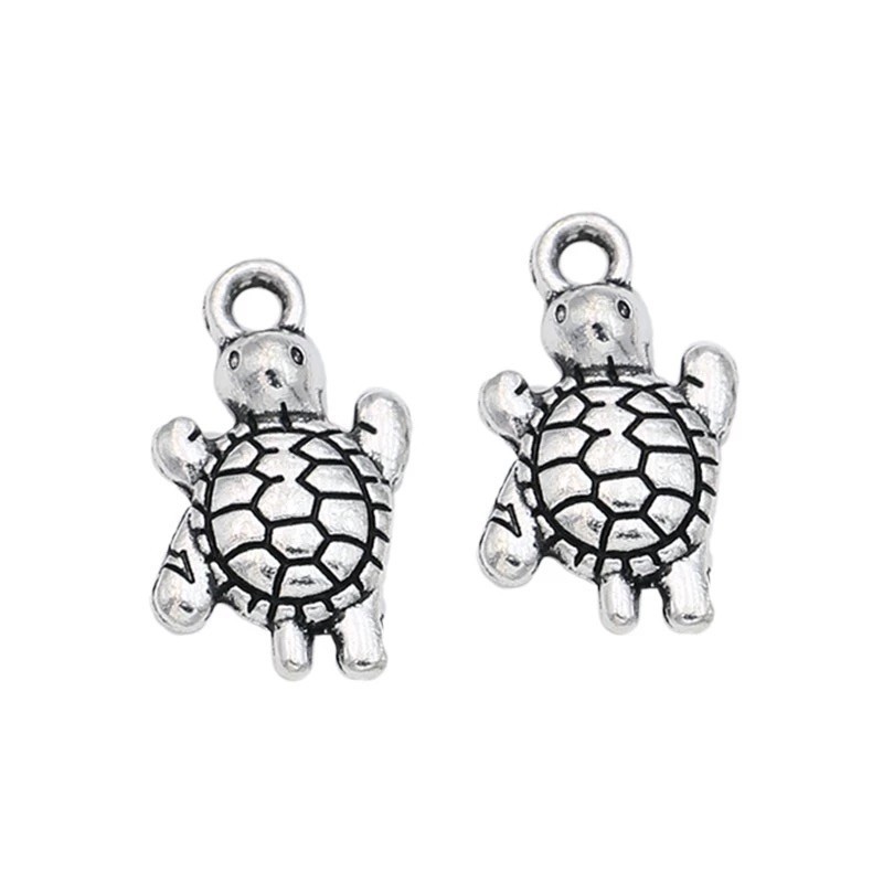 4 Breloques Tortue Argenté 13x24mm