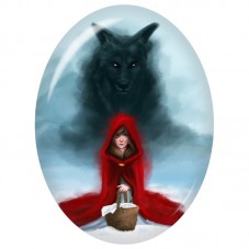 Cabochon en Verre Illustré Chaperon Rouge et Ombre du Loup 13x18, 18x25 ou 30x40mm pour la Création de Bijoux Fantaisie - DIY