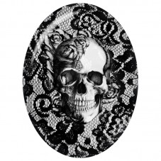 Cabochon en Verre Illustré Crâne aux Roses sur Dentelle Noire 13x18, 18x25 ou 30x40mm pour la Création de Bijoux Fantaisie - DIY