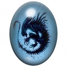 Cabochon en Verre Illustré Dragon Noir en Spirale 13x18, 18x25 ou 30x40mm pour la Création de Bijoux Fantaisie - DIY