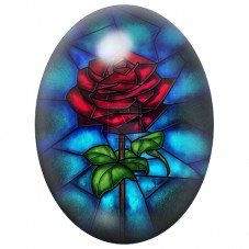 Cabochon en Verre Illustré Rose Rouge en Vitrail 13x18, 18x25 ou 30x40mm pour la Création de Bijoux Fantaisie - DIY