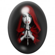 Cabochon en Verre Illustré Femme en Cape Rouge au Rosaire 13x18, 18x25 ou 30x40mm pour la Création de Bijoux Fantaisie - DIY
