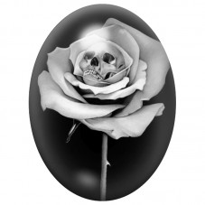 Cabochon en Verre Illustré Rose Blanche au Cœur de Crâne 13x18, 18x25 ou 30x40mm pour la Création de Bijoux Fantaisie - DIY