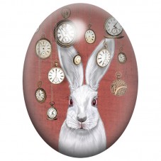 Cabochon en Verre Illustré Lapin Horloge Alice au Pays des Merveilles 13x18, 18x25 ou 30x40mm pour la Création de Bijoux Fantais