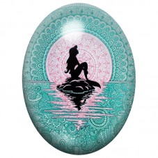 Cabochon en Verre Illustré Petite Sirène en Silhouette 13x18, 18x25 ou 30x40mm pour la Création de Bijoux Fantaisie - DIY
