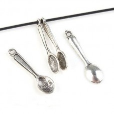 10 Breloques Cuillère Argentée 24x6mm