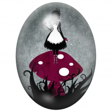 Cabochon en Verre Illustré Alice sur un Champignon Rouge 13x18, 18x25 ou 30x40mm pour la Création de Bijoux Fantaisie - DIY