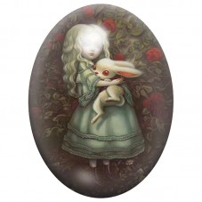 Cabochon en Verre Illustré Alice Serrant le Lapin Blanc 13x18, 18x25 ou 30x40mm pour la Création de Bijoux Fantaisie - DIY