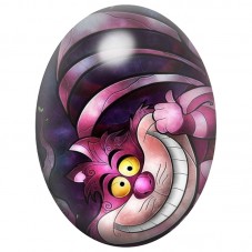 Cabochon en Verre Illustré Chat du Cheshire au Sourire Rose 13x18, 18x25 ou 30x40mm pour la Création de Bijoux Fantaisie - DIY