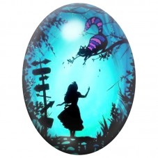 Cabochon en Verre Illustré Alice et le Papillon Bleu 13x18, 18x25 ou 30x40mm pour la Création de Bijoux Fantaisie - DIY