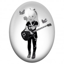 Cabochon en Verre Illustré Alice Rock à la Guitare 13x18, 18x25 ou 30x40mm pour la Création de Bijoux Fantaisie - DIY
